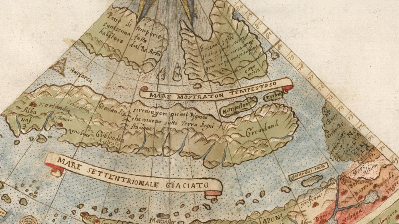 O Polo Norte no mapa de 1587, com ilhas separadas por canais